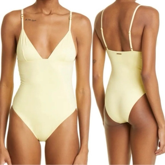STELLA MCCARTNEY Logo Strap One-Piece Swimsuit in Sherbert Yellow B3011 - Picture 1 of 5